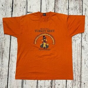 Vintage Single Stitch 90s Turkey Meet Pentathlon 1990s Thanksgiving tee t-shirt